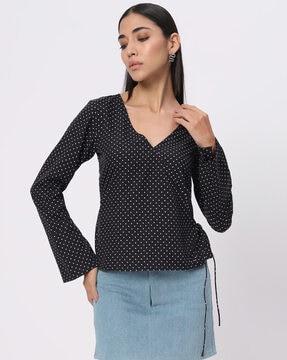 women polka-dot print regular fit wrap top