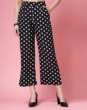 women polka-dot print relaxed fit palazzos