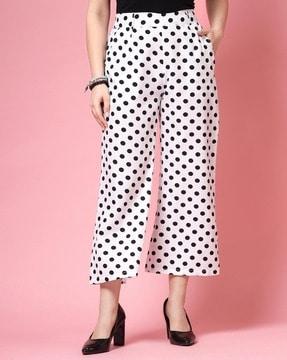 women polka-dot print relaxed fit palazzos