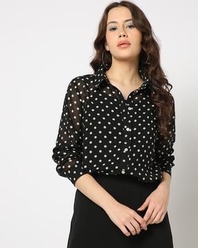 women polka-dot print relaxed fit top with camisole