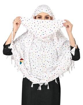 women polka-dot print scarf with tassels