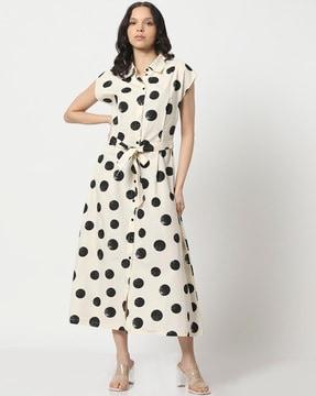 women polka-dot print shirt dress