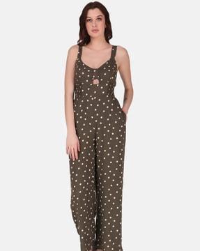 women polka-dot print sleeveless jumpsuit