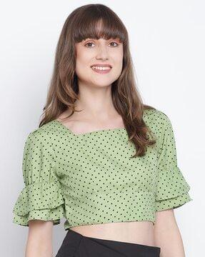 women polka-dot print slim fit crop top