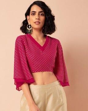 women polka-dot print slip-on blouse