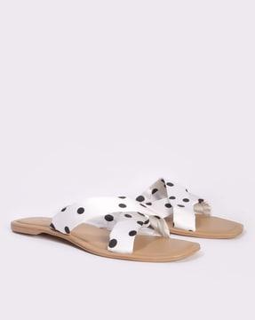 women polka-dot print slip-on flat sandals