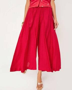 women polka-dot print straight fit palazzos