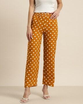 women polka-dot print straight fit pants