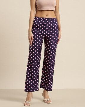 women polka-dot print straight fit pants