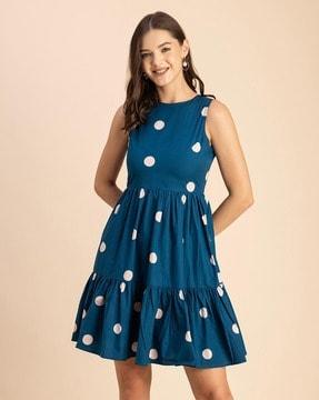 women polka-dot print tiered dress