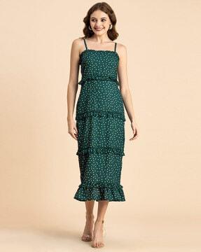 women polka-dot print tiered dress