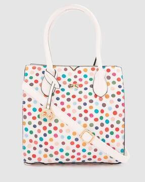 women polka dot print vegan leather handheld bag