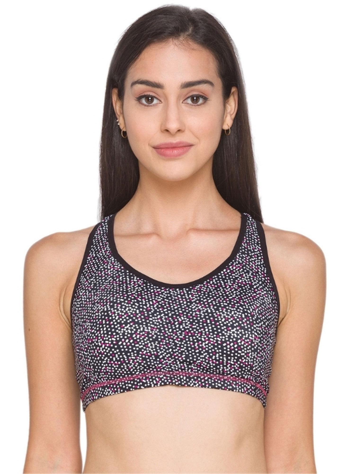 women polka dot printed padded sports bra - black