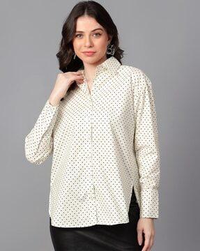 women polka-dot regular fit high-low shirt