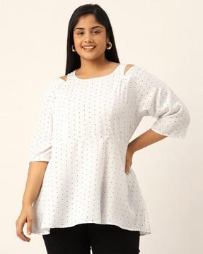 women polka-dot regular fit round-neck top