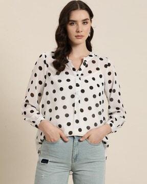 women polka-dot regular fit shirt with mandarin collar