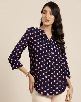 women polka-dot regular fit top with curved hem