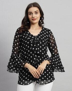 women polka-dot regular fit top with ruffled detail