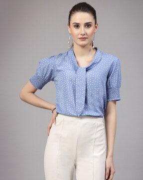 women polka-dot regular fit top with tie-up