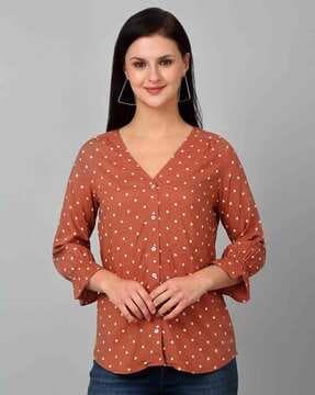 women polka-dot regular fit v-neck top