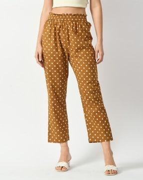 women polka-dot relaxed fit pants with elasticated waist