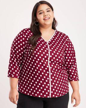 women polka-dot relaxed fit v-neck top