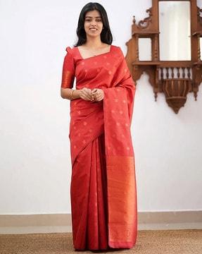women polka-dot saree with contrast pallu