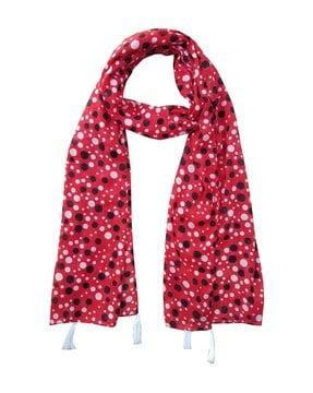 women polka-dot scarf with tassels