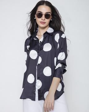 women polka-dot shirt with spread collar
