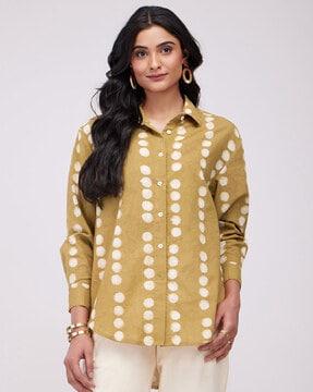 women polka-dot shirt with spread collar