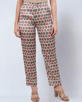 women polka-dot straight fit flat-front pants