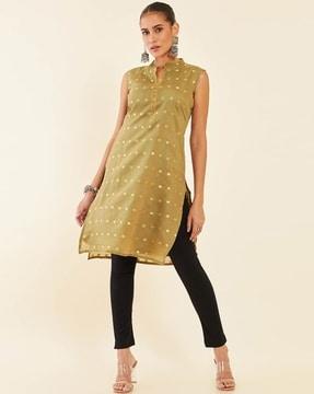 women polka-dot woven straight kurta