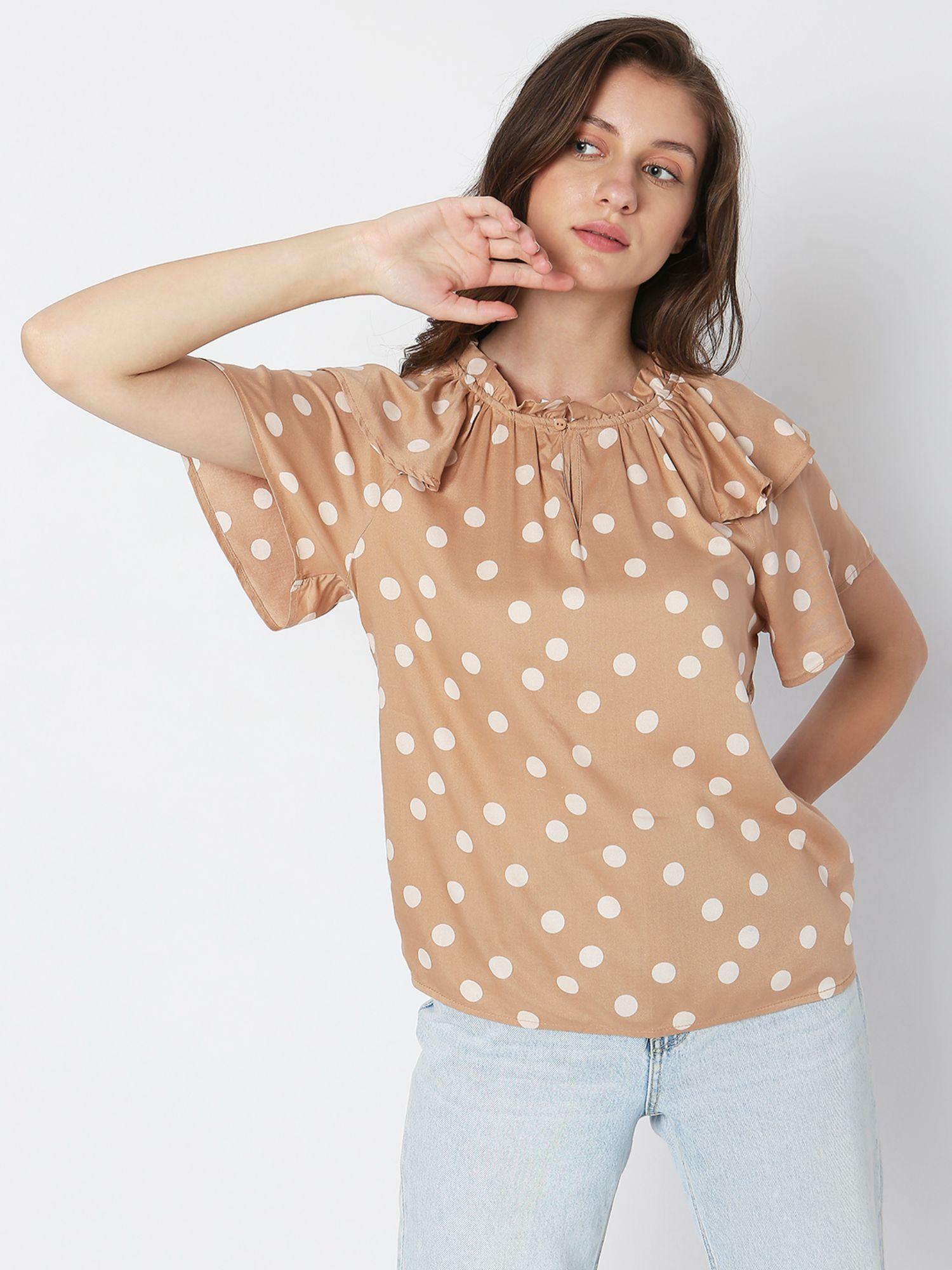 women polka dots brown top