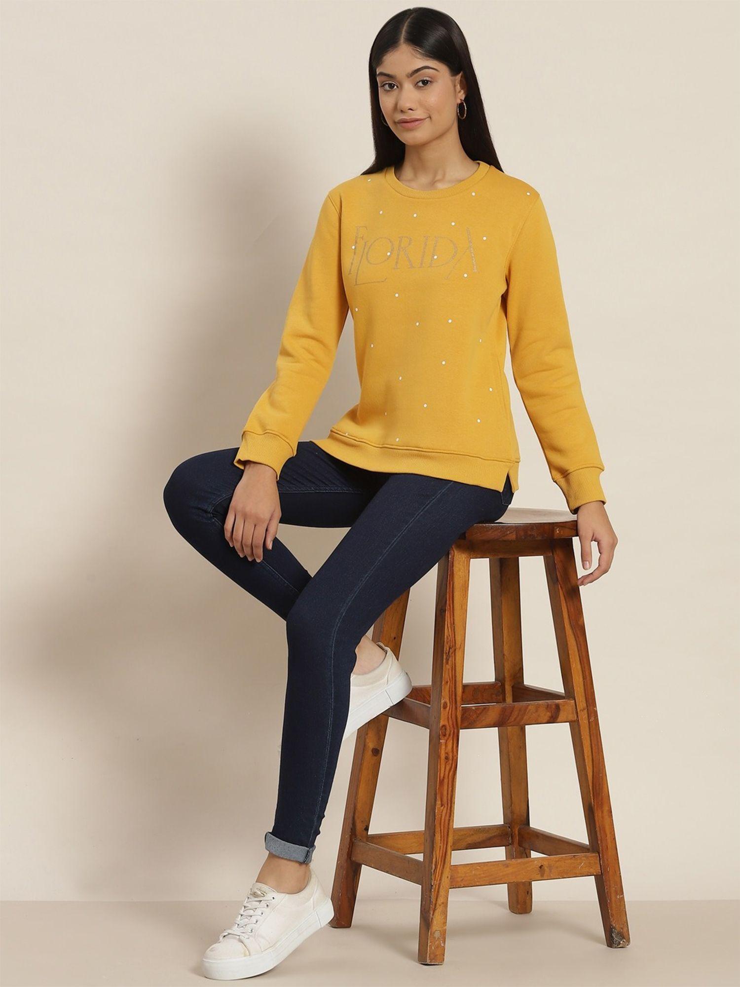 women polka dots sweatshirt mustard