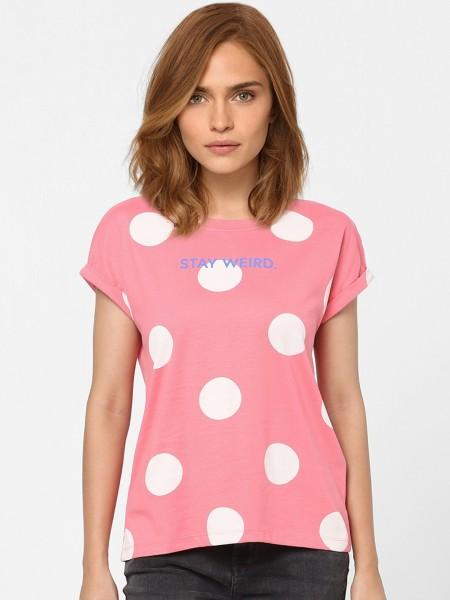 women polka print round neck pure cotton pink t-shirt