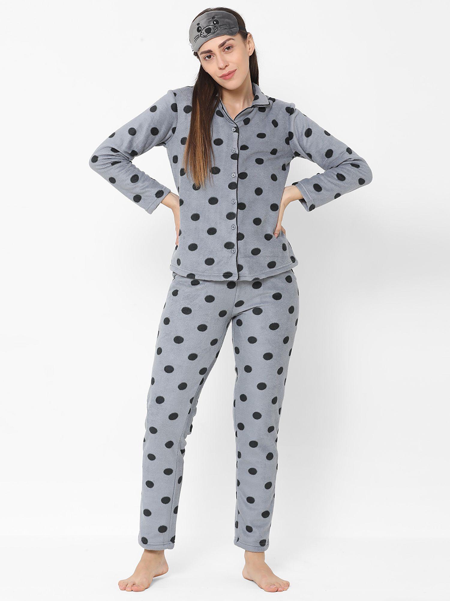 women polka print shirt with pyjama (set of 2)