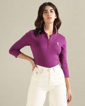 women polo t-shirt with logo embroidery