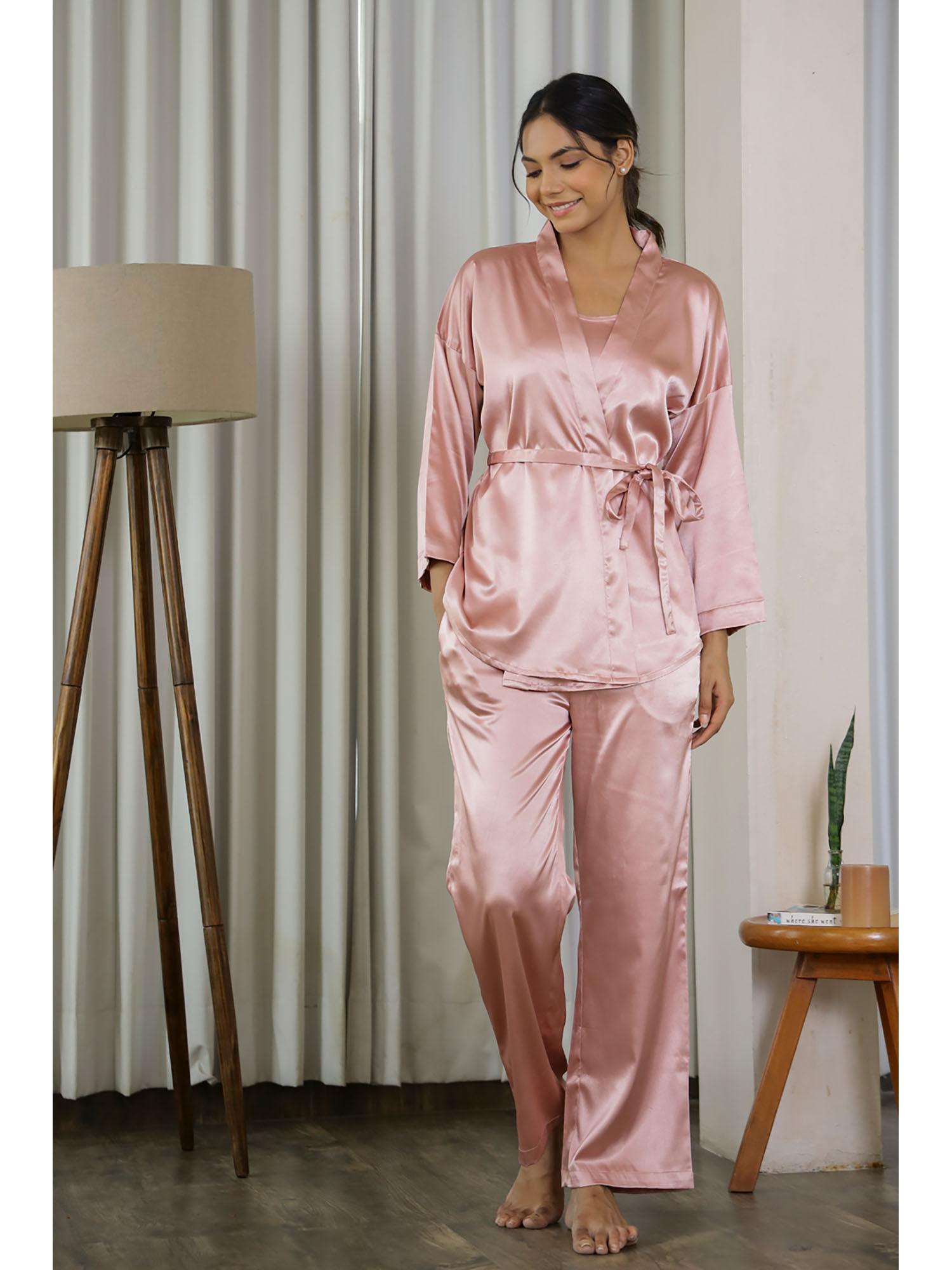 women poly satin 3 pcs night suit (set of 4)