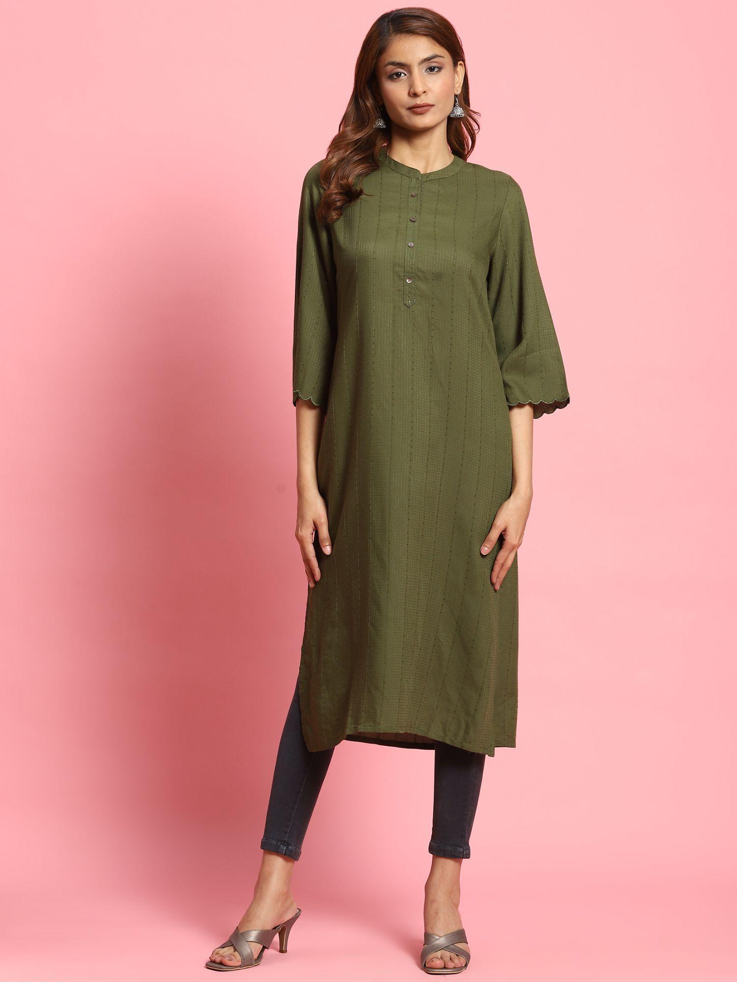 women poly viscose olive solid kurta