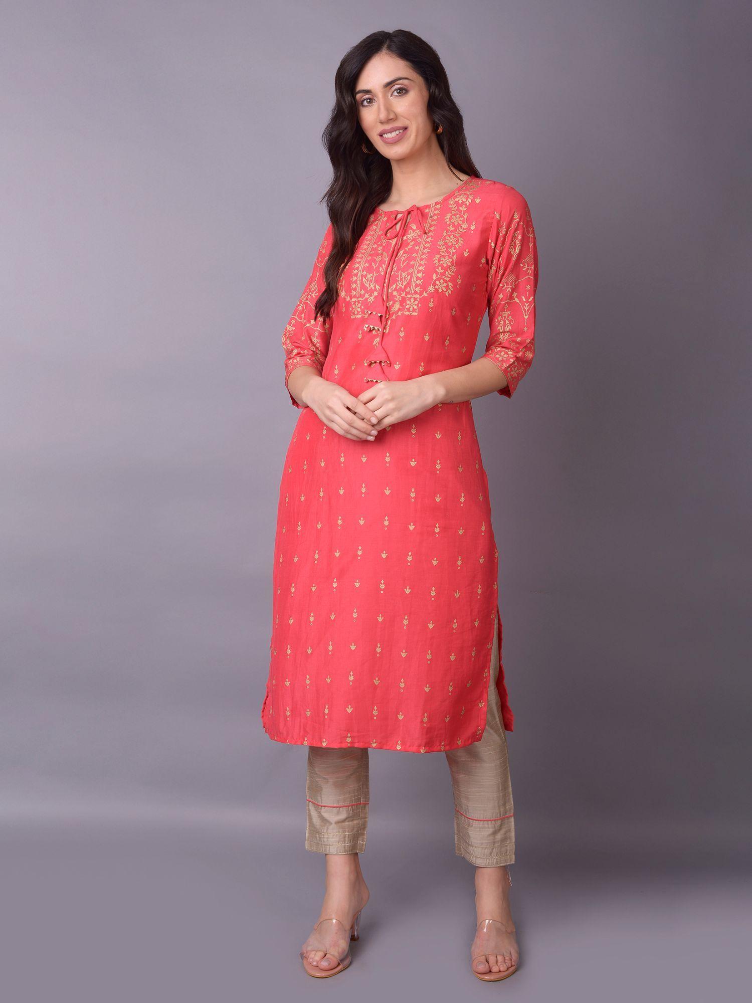 women poly viscose pink floral printed kurta