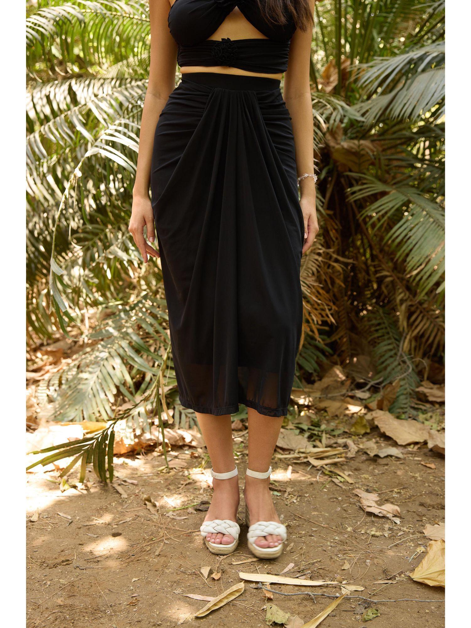 women polyester black comfortable midi skirt