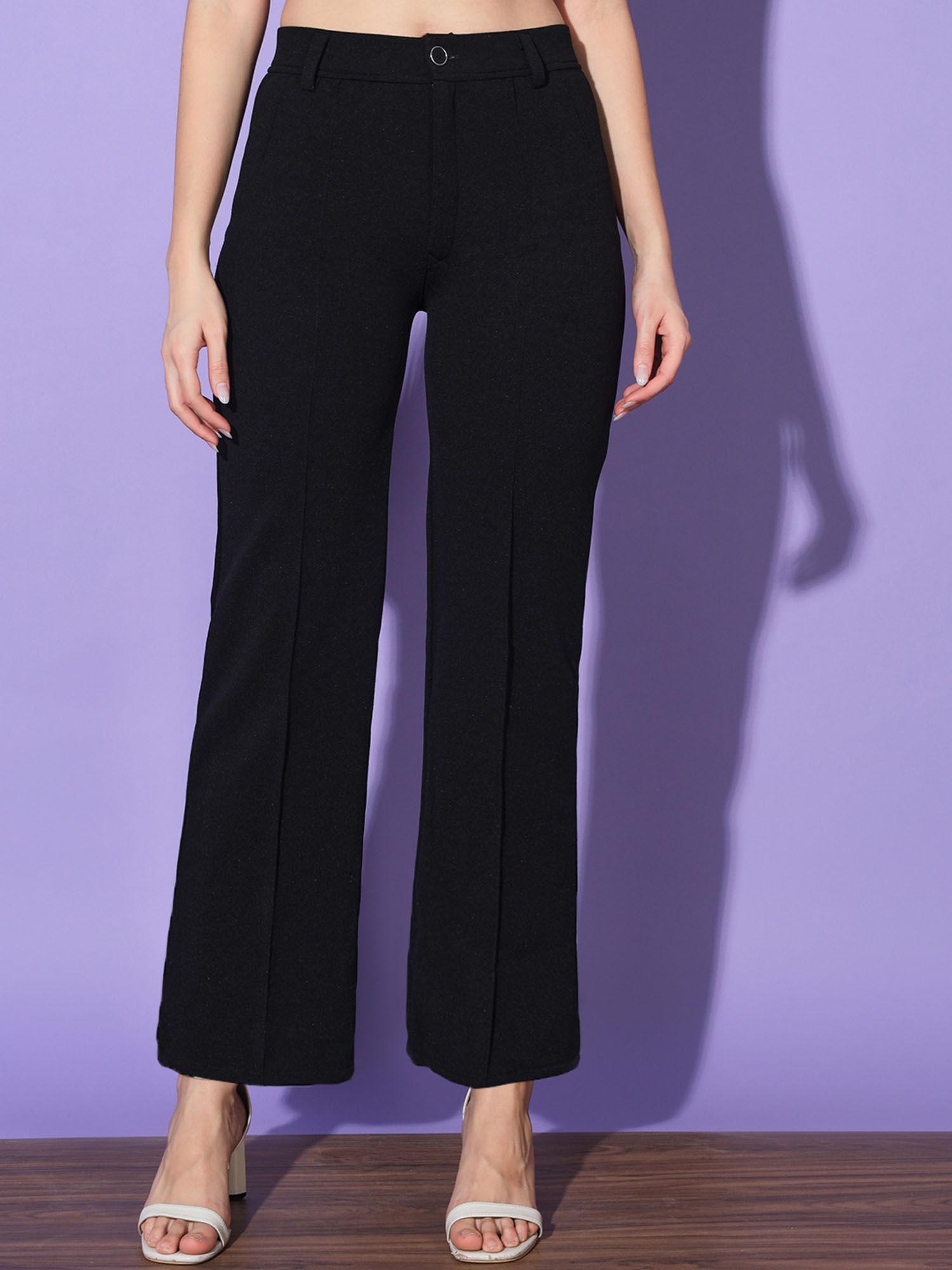 women polyester black solid trouser