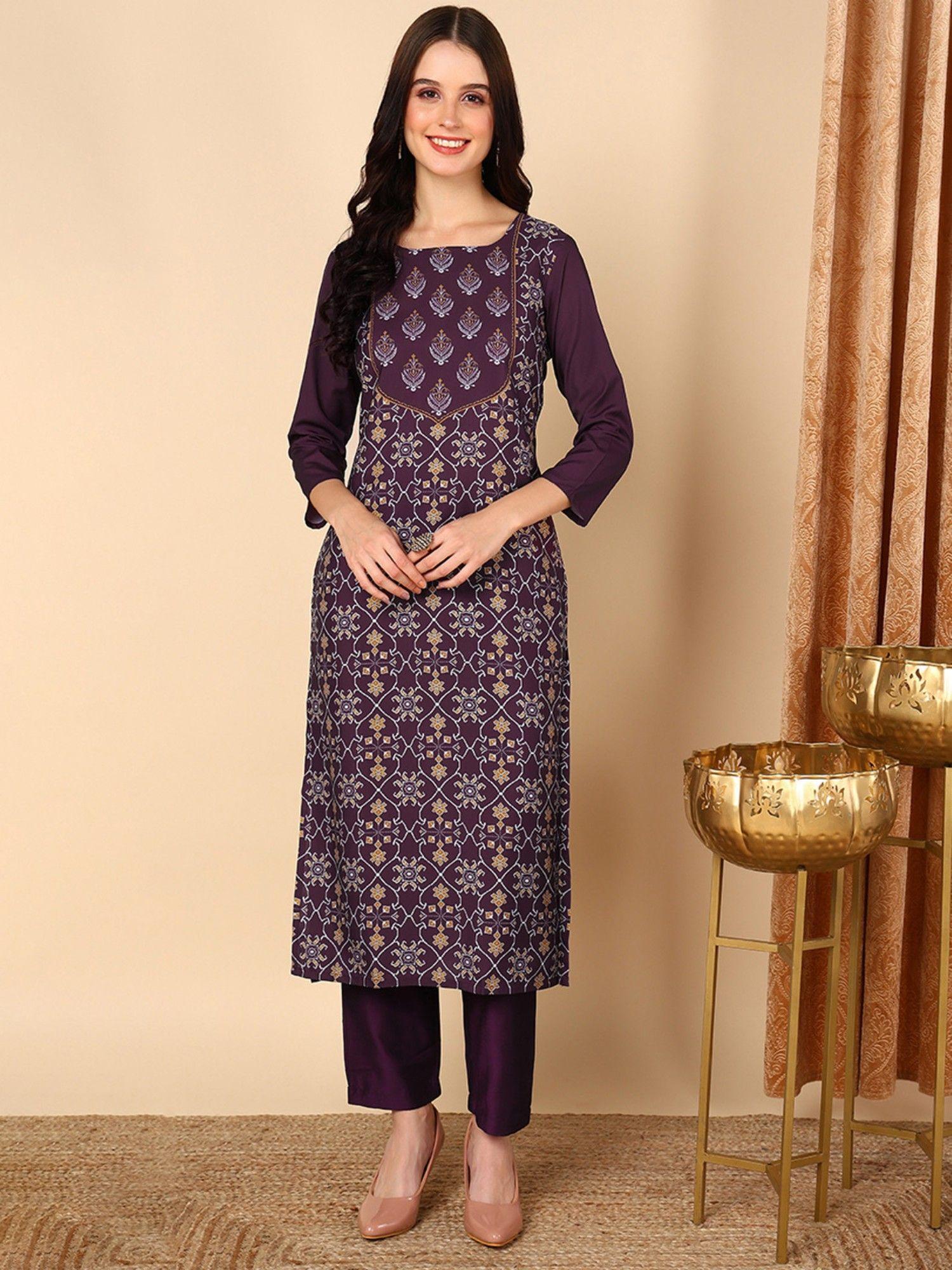 women polyester ethnic motifs printed straight kurta