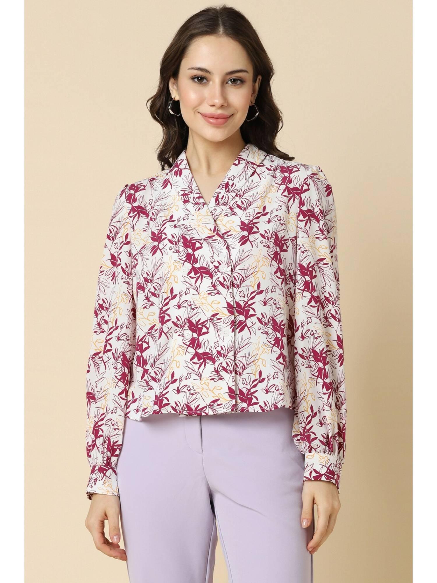 women polyester floral regular fit purple top