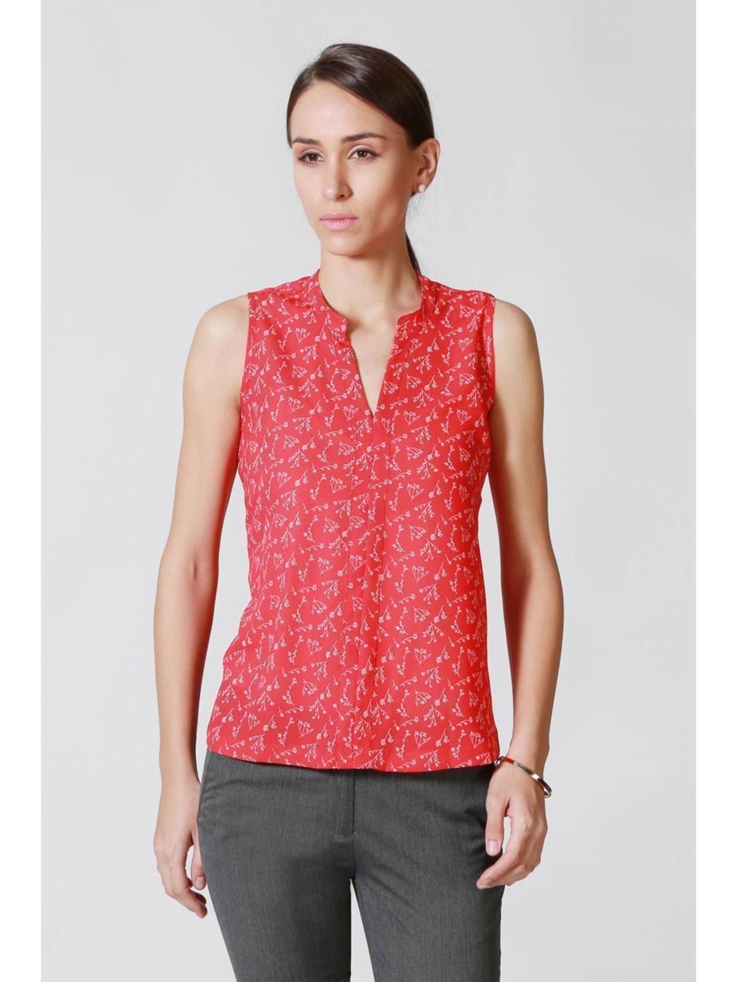 women polyester floral regular fit red top