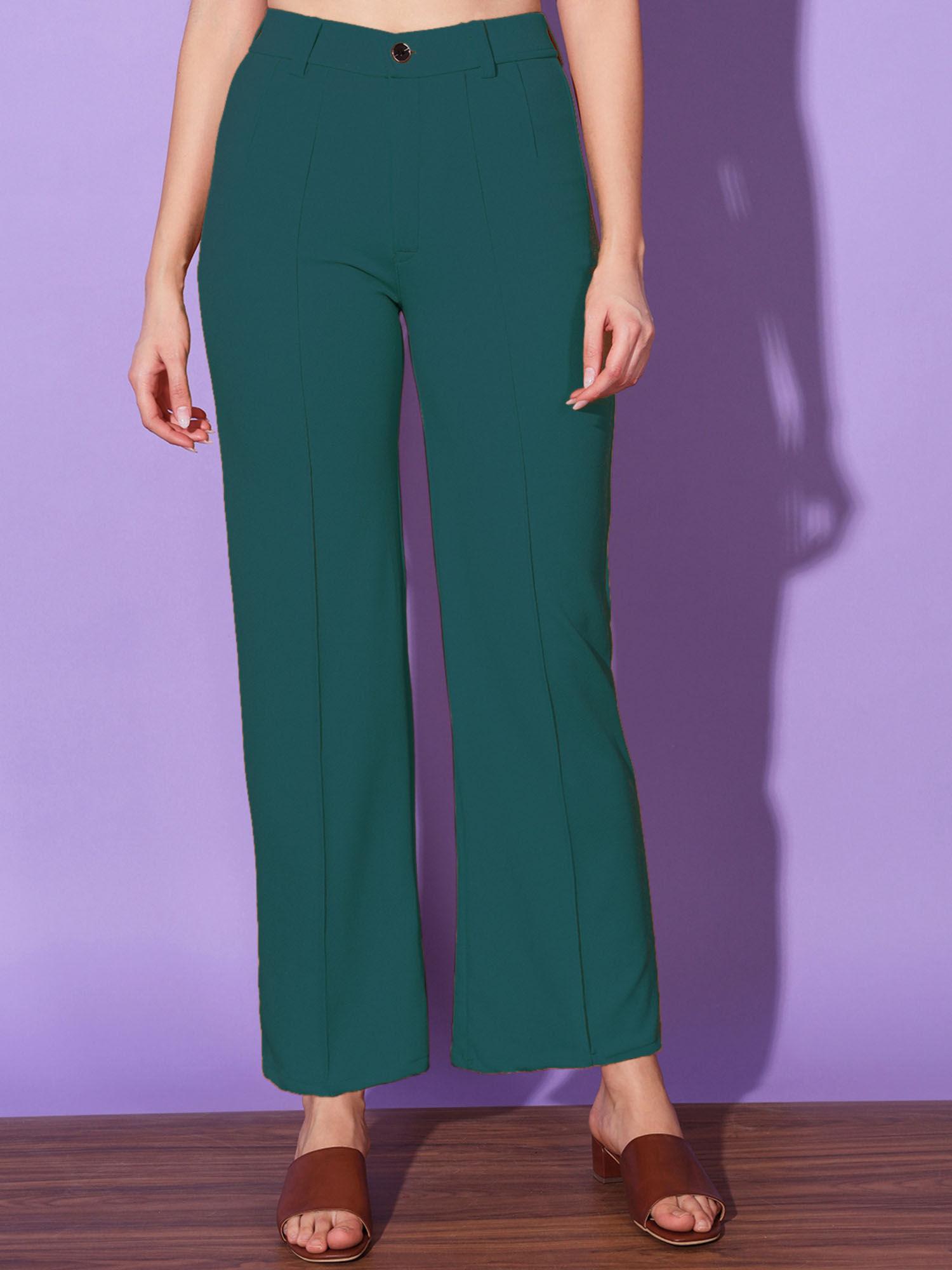 women polyester green solid trouser