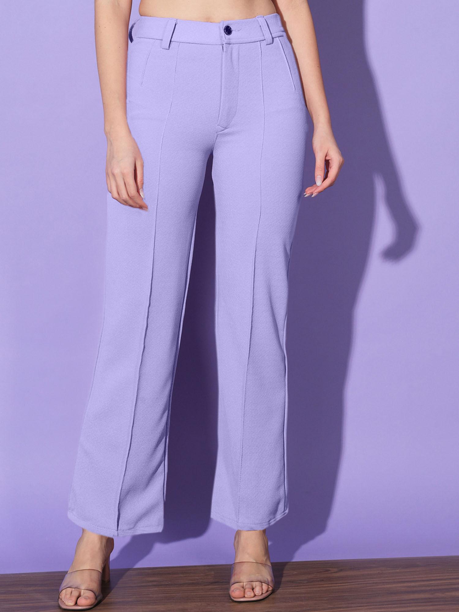 women polyester lavender solid trouser