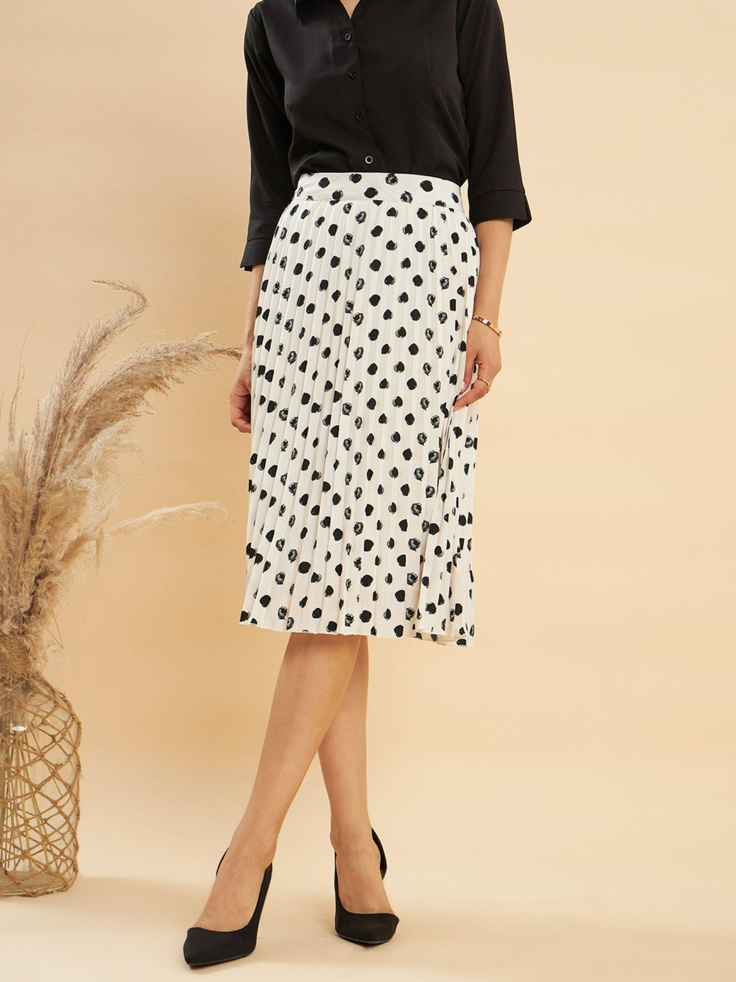 women polyester polka dots black midi skirt