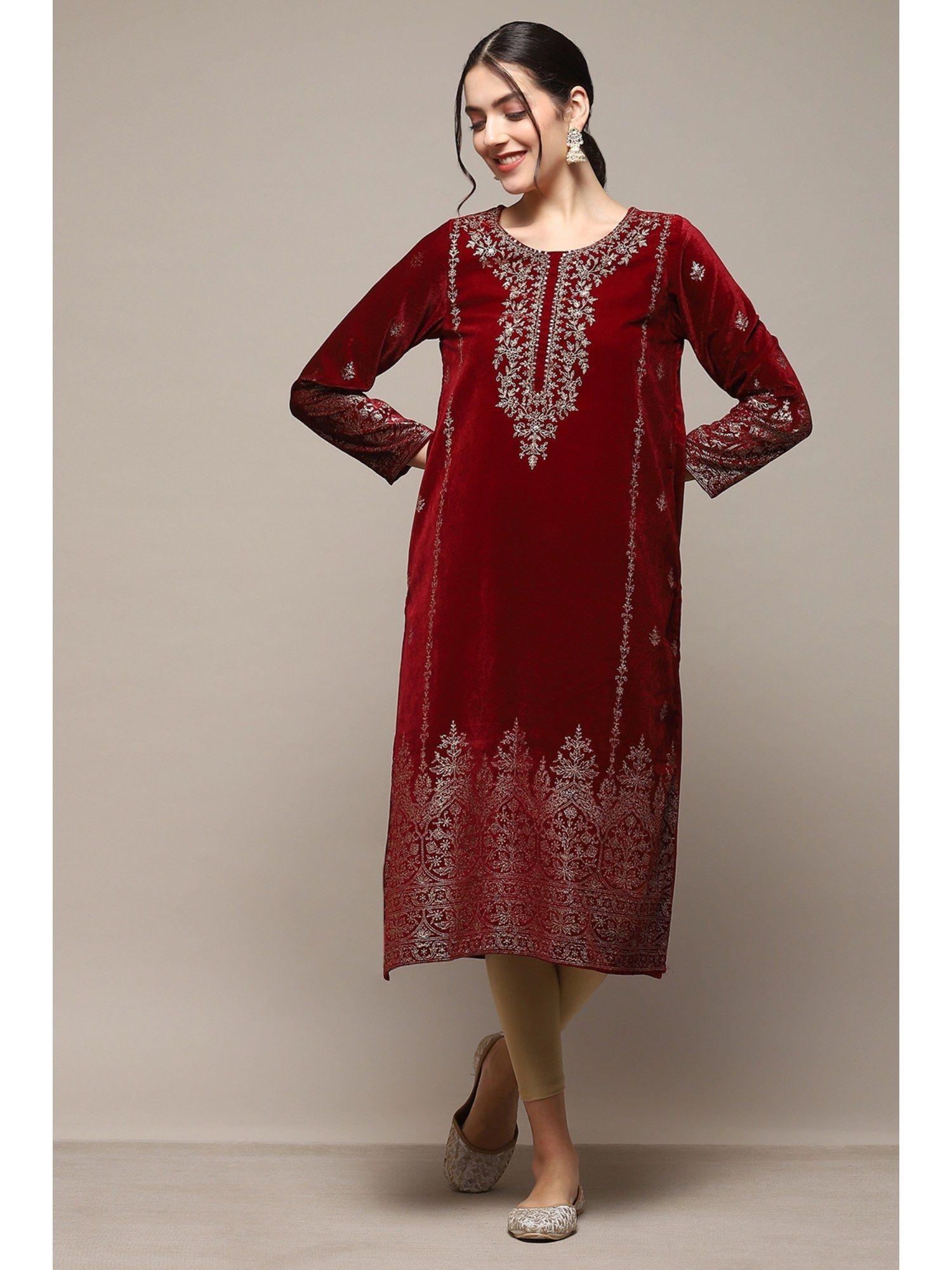 women polyester printed kurtas - red