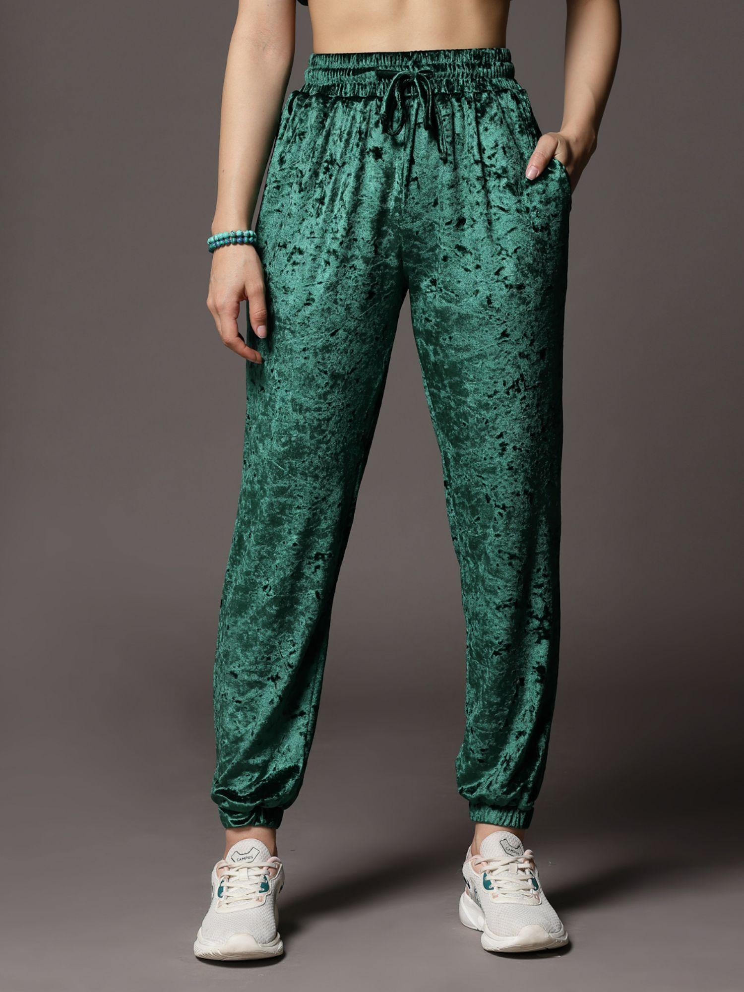 women polyester solid green joggers